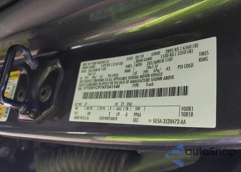 2019 Ford F-150 Lariat z USA, uszkodzony, nr VIN 1FTEW1CP7KFD41348